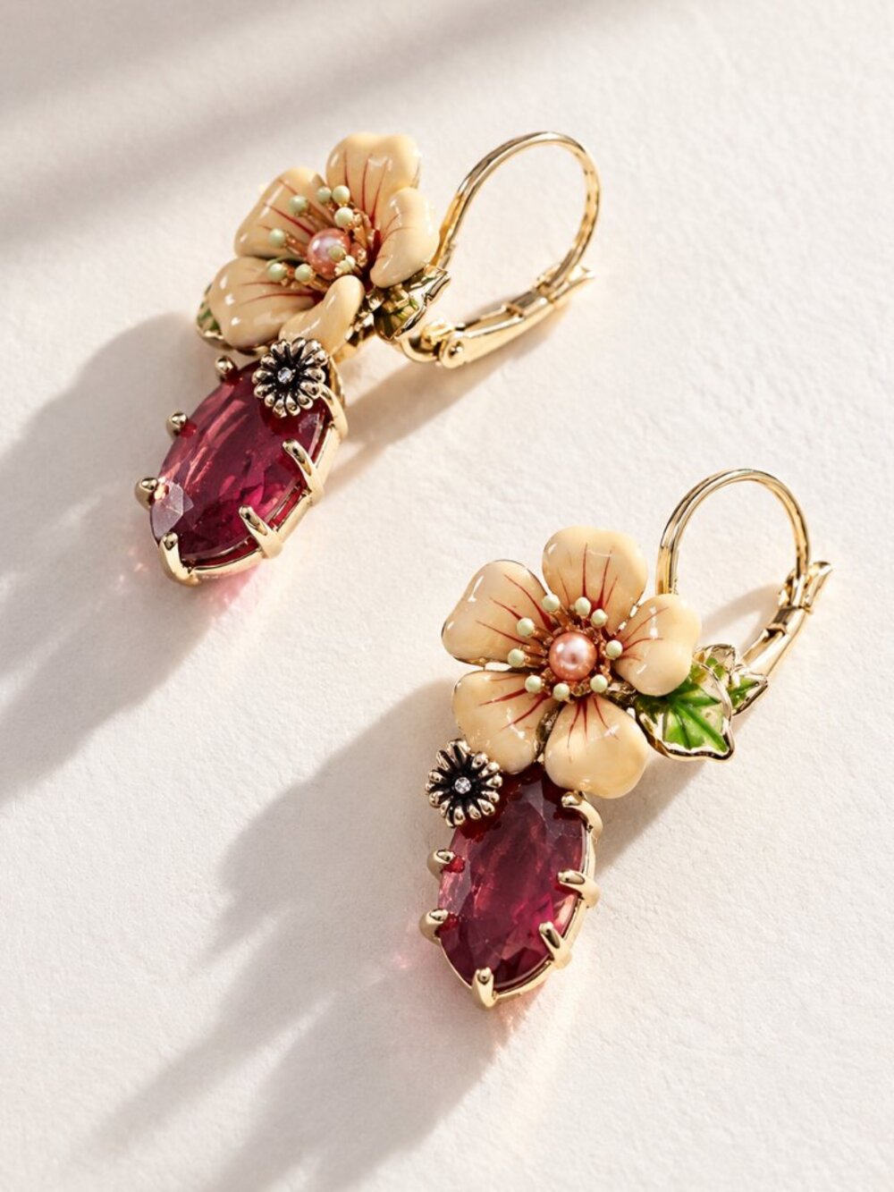 Anthropologie Floral Crystal Drop Earrings NEW